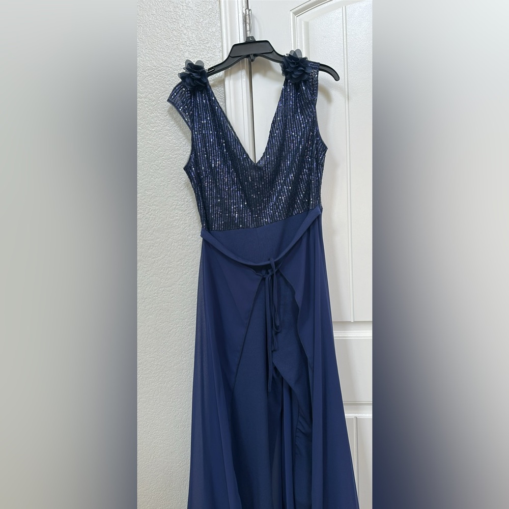 Elegant Navy Sequin Evening Dress